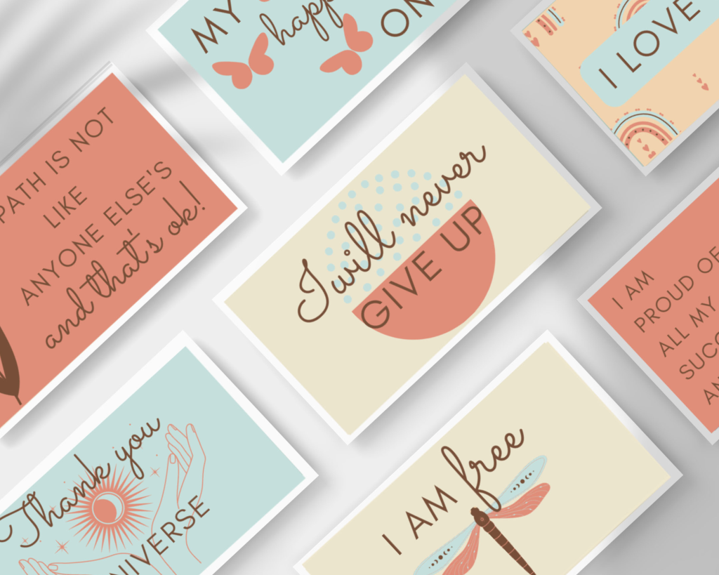 Boho style self-love affirmation cards to increase self-esteem.